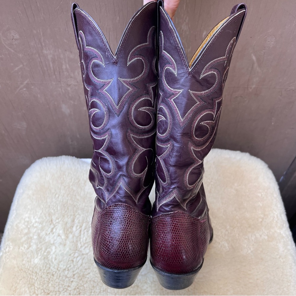 Vintage Nocona Boots Men’s Sz 9 E Teju Lizard Cowboy Western Rodeo Burgundy USA - Picture 4 of 15